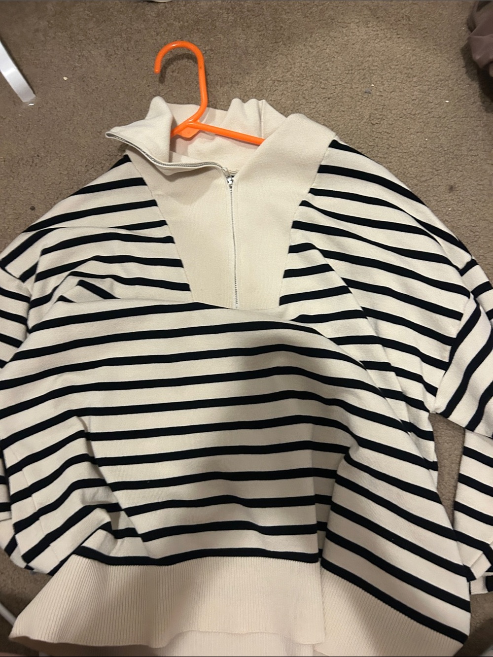 Striped Half-Zip Pullover Sweater in Cream and Black